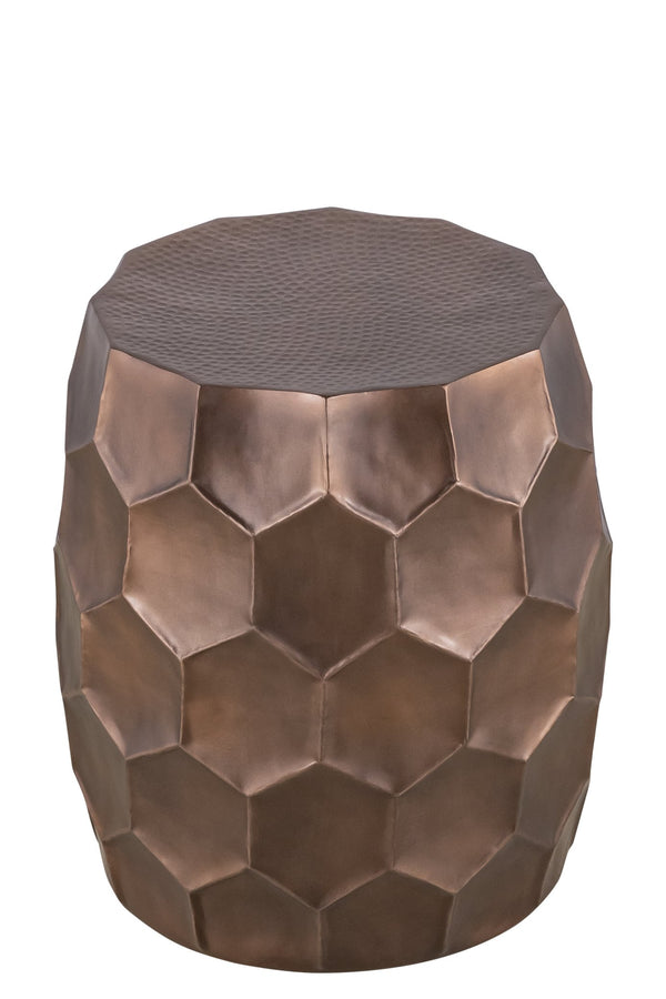 English Elm Modern Round Hand-Hammered Aluminum Coffee & End Table Set — Hexagonal Patterned Artisanal Design Copper B009S01531