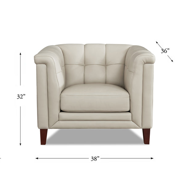 English Elm Arvo Leather Chair with Top-Grain Seating, Pocket Coil Cushions, Feather-Memory Comfort & Durable Frame Beige B2705P328594