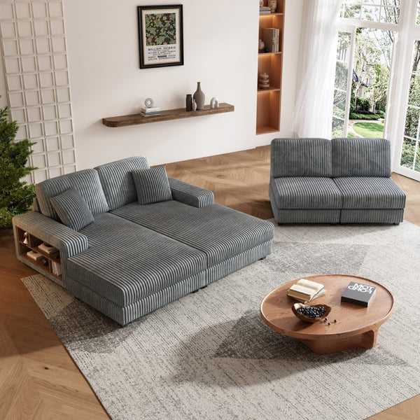 English Elm Double-seater Corduroy Sofa with Coil Spring Support for Casual Living Rooms Gray W1793P248666