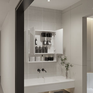 English Elm Ozark Modern 24" Mirrored Medicine Cabinet with Three Interior Shelves and Open Bottom Shelf White 28 L x 22 W x 5 H B128P148783