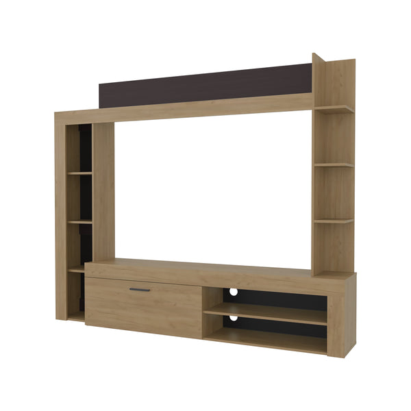 English Elm Entertainment Center 70" TV Stand with Shelves & Cabinets, Modern Natural Oak Beige, Scratch-Proof Design B128P387082