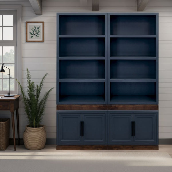 English Elm Nora Modular Two-Door Base Cabinet with Cable Management, Two-Tone Poplar & Alder Finish, Ready to Use Blue B108P345191