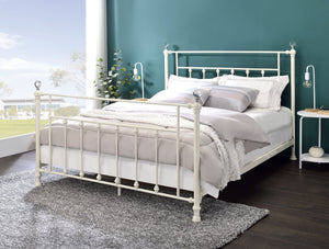 English Elm Comet Metal Full Bed with Elegant Spindle Headboard and Footboard, Sturdy Frame, Box Spring Ready White 63 L x 51 W x 5 H B2726P265253