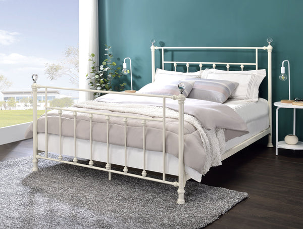 English Elm Comet Metal Full Bed with Elegant Spindle Headboard and Footboard, Sturdy Frame, Box Spring Ready White 63 L x 51 W x 5 H B2726P265253