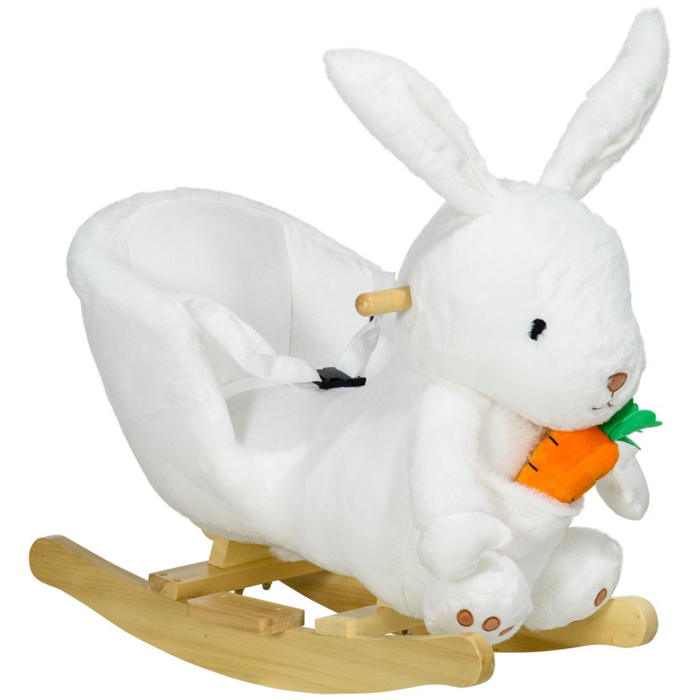 English Elm Qaba Bunny Rocker Toddler Ride on with Velvet Plush Carrot Toy and Realistic Sounds W2225P217693