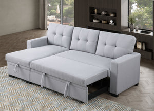 English Elm Tufted Linen Sectional Sleeper Sofa with Storage Ottoman and Reversible Chaise Gray B2730S00052