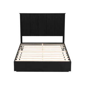 English Elm Stylish Queen Bed Frame Vertical Slat Headboard Solid Wood Contemporary Bedroom Black N770PQ369236B