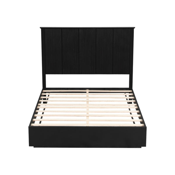 English Elm Stylish Queen Bed Frame Vertical Slat Headboard Solid Wood Contemporary Bedroom Black N770PQ369236B