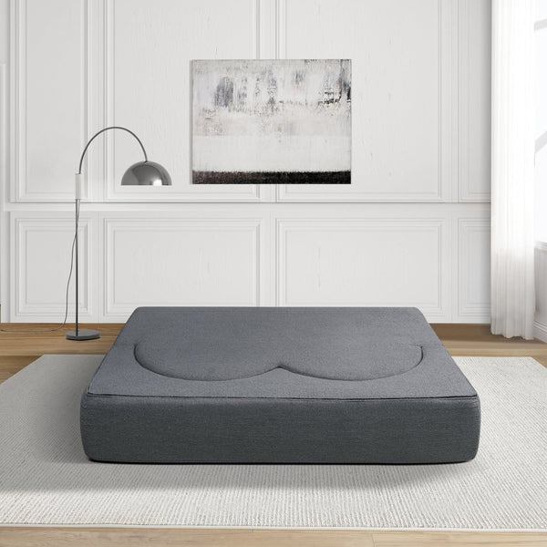 English Elm Folding Floor Futon Sofa Sleeper in Plush Teddy Velvet for Studio or Guest Rooms Light Grey W3739P368634