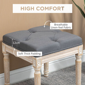 English Elm HOMCOM Vintage Tufted Ottoman 16" Linen-Feel Footstool with Carved Wood Legs, Grey Accent Seat W2225P217637