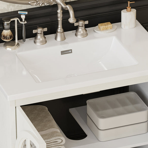 English Elm Christopher Knight Home® - 30 Inches Vintage Rustic Bathroom Vanity With Ceramic Sink, Soft-Close Doors & Antique Bronze Pulls N817P299512W
