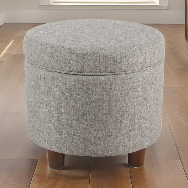 English Elm Fabric Tweed Round Storage Ottoman with Lift Off Lid and Walnut Legs for Living Rooms B056P417126