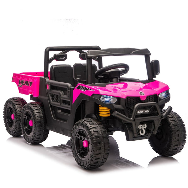 English Elm 24v Electric Kids Dump Truck 4wd Six Wheel Ride on with Remote Suspension Cargo Bucket Pink W1578P380845