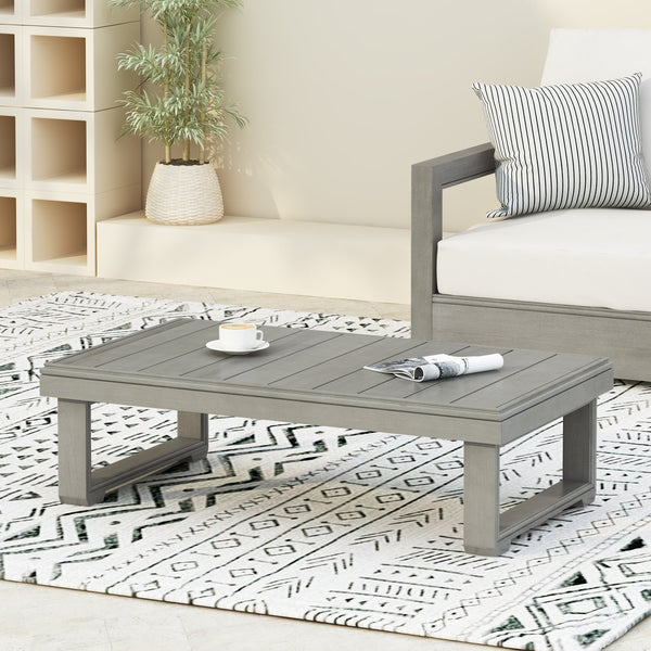 English Elm Christopher Knight Home® - WESTCHESTER Acacia Wood Outdoor Coffee Table with Rustic Slat Top and Durable Sled Legs, 38.5"W LIGHT GREY 42 L x 25 W x 5.5 H N776P301044G