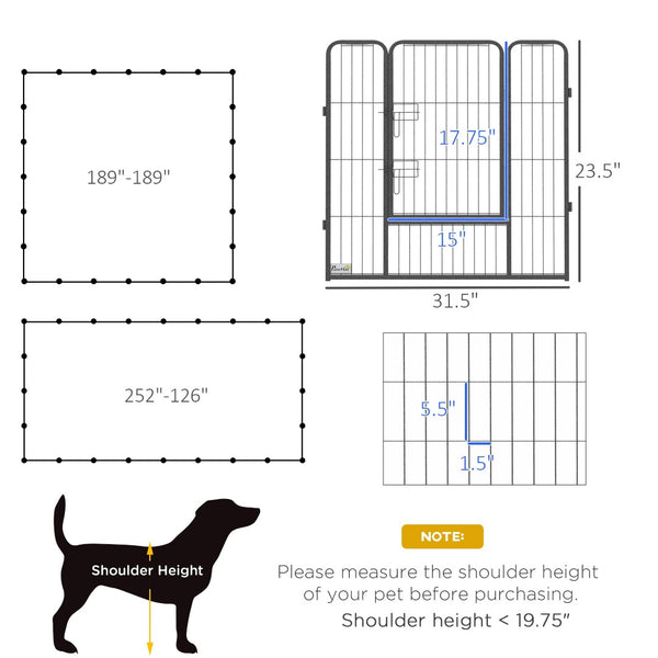 English Elm 220.5" Modular Steel Dog Playpen 24 Panels Lockable Doors Indoor Outdoor Pet Fence T3971S00064