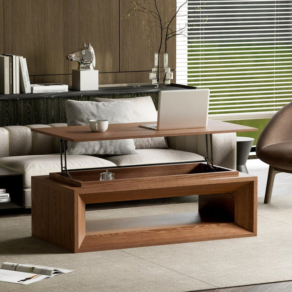 English Elm 43.3'' Wood Veneer Lift Top Coffee Table with Hidden Storage for Living Room Walnut W1435P453255