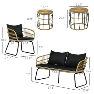 English Elm Outdoor 5 Piece Pe Rattan Patio Set with Loveseat Armchairs and Nesting Tables T3971S00142