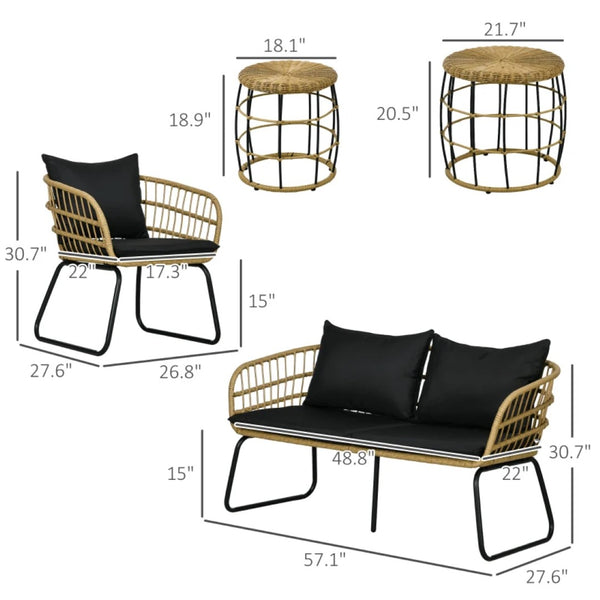English Elm Outdoor 5 Piece Pe Rattan Patio Set with Loveseat Armchairs and Nesting Tables T3971S00142