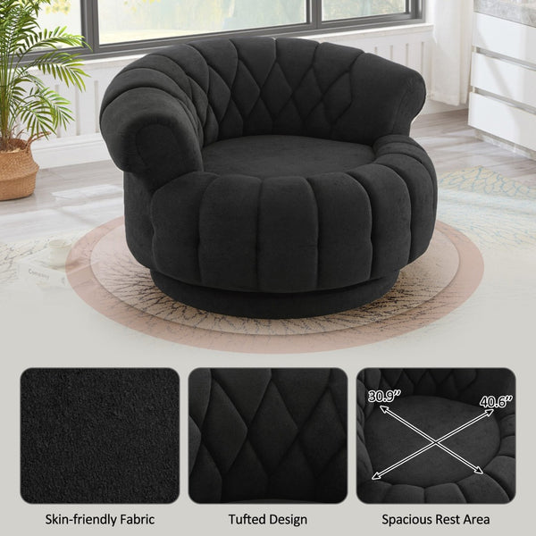 English Elm Swivel Barrel Accent Chair Chenille Tufted Round Club Seat for Living Room Lounge Black N719S002280B