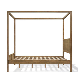 English Elm Queen Solid Wood Canopy Bed Four Post Antique Oak Finish with Curtain Rail Slots N758Q084041N