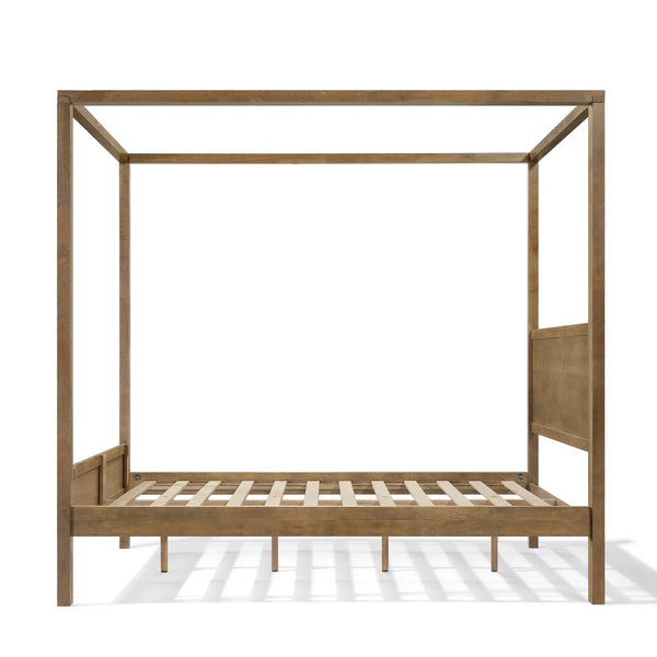 English Elm Queen Solid Wood Canopy Bed Four Post Antique Oak Finish with Curtain Rail Slots N758Q084041N