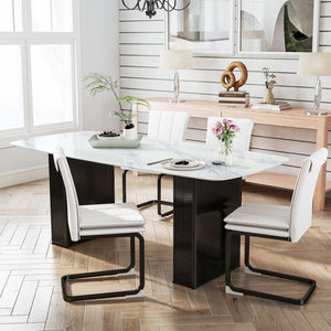 English Elm Modern Marble Glass Dining Table Gold Dual Pedestal Base Seats Eight Elegant W5123P397496