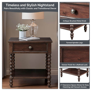 JLA Home Madison Park Signature - Turned Spindle Nightstand with Drawer & Shelf — Solid/Engineered Wood, Timeless Cottage-To-Transitional Look MPS136-0060