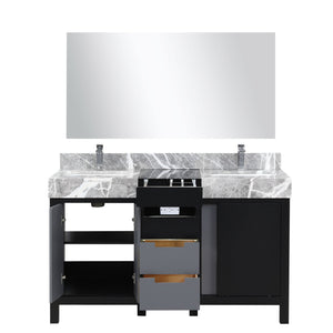 English Elm Black Double Bath Vanity 55" W With Castle Grey Marble Top, Chrome Faucet & 53" Mirror Included B2731S01028