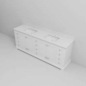 English Elm White Double Bath Vanity 84 in W x 22 in D with White Quartz Top — Solid Wood, Soft-Close, 14 Drawers, Spacious Storage B2731P258294