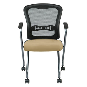 OSP Home Furnishings Deluxe Nesting Armchair with Mesh Back Lumbar Support for Office and Meeting Rooms Buff 84440-R104