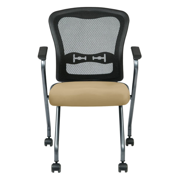 OSP Home Furnishings Deluxe Nesting Armchair with Mesh Back Lumbar Support for Office and Meeting Rooms Buff 84440-R104