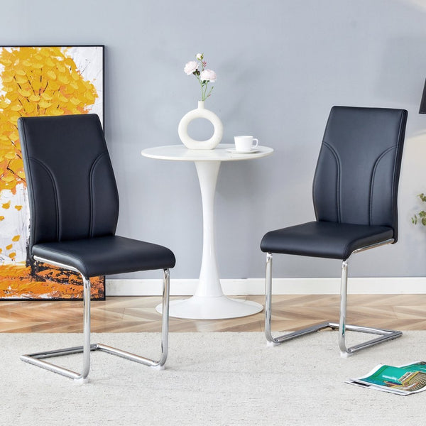 English Elm 2 High Back Pu Leather Dining Chairs with Tailored Stitching for Modern Home Seating W1151P203806