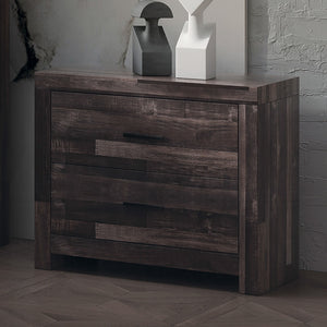 English Elm Dark Dark Oak 2-Drawer Nightstand with Plank-Pattern Pine Frame, Sled Base, Rustic Modern Accent Table B062P209406