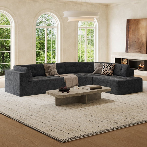 English Elm 119'' Curved L-shaped Sectional with Button Tufting and Pocket Spring Seating N760S0000048E