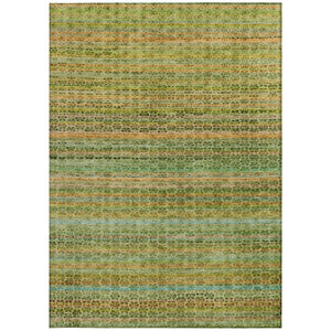 HomeRoots 9' X 12' Washable Coastal Striped Area Rug in Green, Copper & Teal – Indoor/Outdoor Versatility! 637336