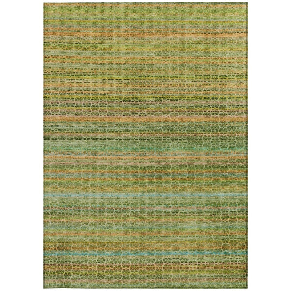 HomeRoots 9' X 12' Washable Coastal Striped Area Rug in Green, Copper & Teal – Indoor/Outdoor Versatility! 637336
