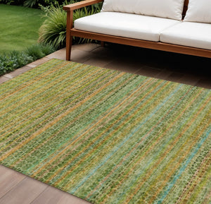 HomeRoots 9' X 12' Washable Coastal Striped Area Rug in Green, Copper & Teal – Indoor/Outdoor Versatility! 637336