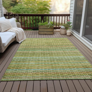 HomeRoots 9' X 12' Washable Coastal Striped Area Rug in Green, Copper & Teal – Indoor/Outdoor Versatility! 637336