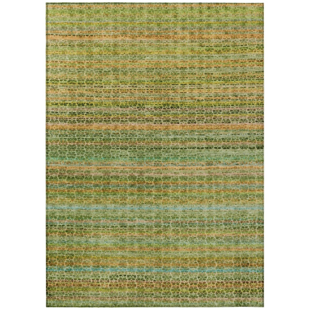 HomeRoots 9' X 12' Washable Coastal Striped Area Rug in Green, Copper & Teal – Indoor/Outdoor Versatility! 637336