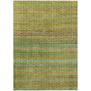 HomeRoots 9' X 12' Washable Coastal Striped Area Rug in Green, Copper & Teal – Indoor/Outdoor Versatility! 637336
