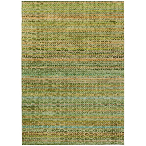 HomeRoots 9' X 12' Washable Coastal Striped Area Rug in Green, Copper & Teal – Indoor/Outdoor Versatility! 637336