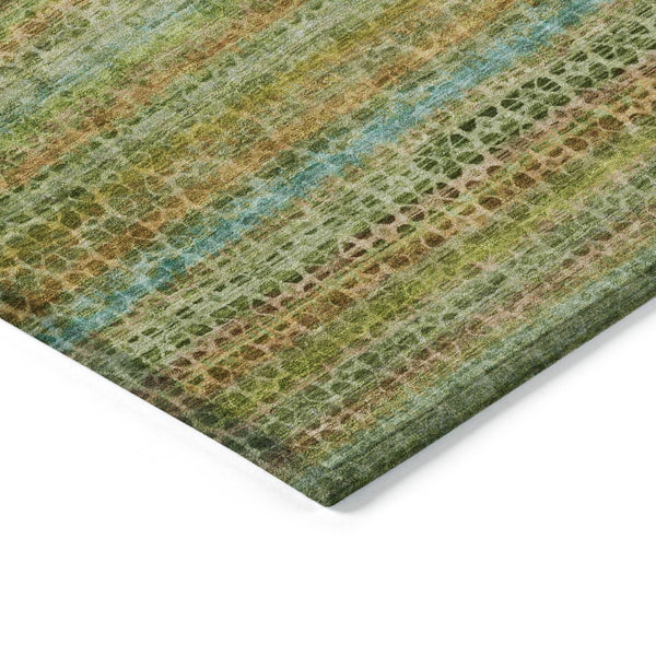 HomeRoots 9' X 12' Washable Coastal Striped Area Rug in Green, Copper & Teal – Indoor/Outdoor Versatility! 637336