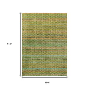 HomeRoots 9' X 12' Washable Coastal Striped Area Rug in Green, Copper & Teal – Indoor/Outdoor Versatility! 637336