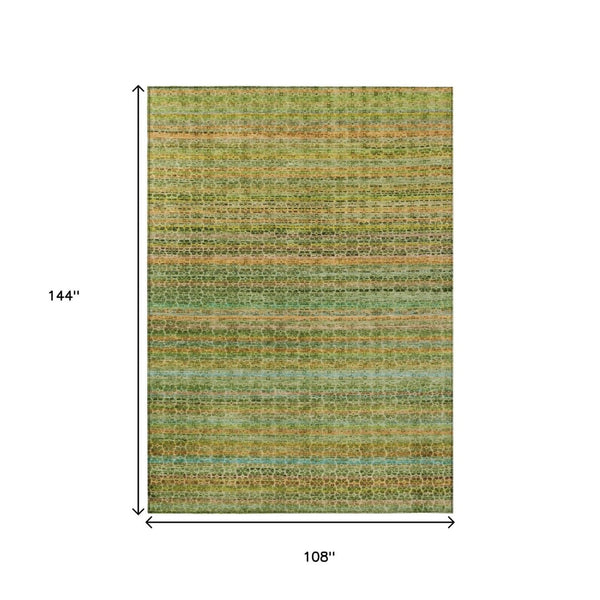 HomeRoots 9' X 12' Washable Coastal Striped Area Rug in Green, Copper & Teal – Indoor/Outdoor Versatility! 637336