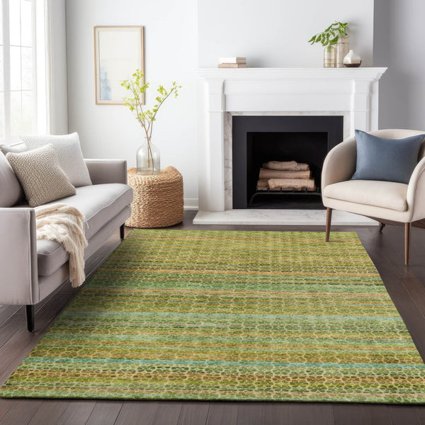 HomeRoots 9' X 12' Washable Coastal Striped Area Rug in Green, Copper & Teal – Indoor/Outdoor Versatility! 637336