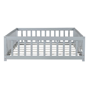 English Elm Twin Solid Rubberwood Floor Bed with Full Perimeter Safety Rails for Toddler Rooms Grey W504P296784