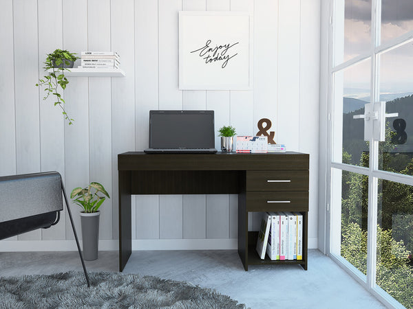 English Elm Austin Writing Computer Desk with Two Drawers and Cabinet, Spacious Legroom, Open Shelf, Durable Particleboard Black 51 L x 22 W x 5 H B128P148865
