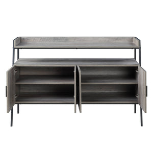 English Elm Samiya Gray Oak & Black Finish TV Stand with 4 Doors, Open Shelf, Durable MDF/Metal Design B2726P256331