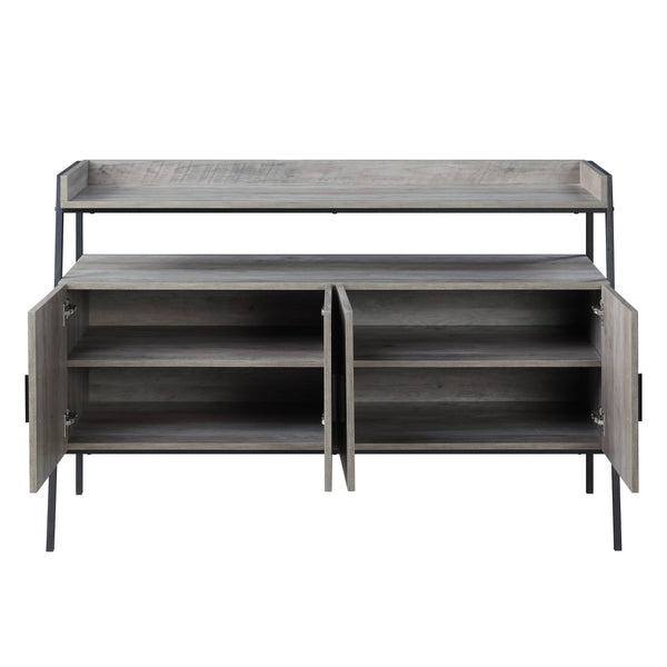 English Elm Samiya Gray Oak & Black Finish TV Stand with 4 Doors, Open Shelf, Durable MDF/Metal Design B2726P256331
