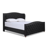 English Elm Marcella Upholstered Shelter Headboard Bed Set, King, Jet Black Woven